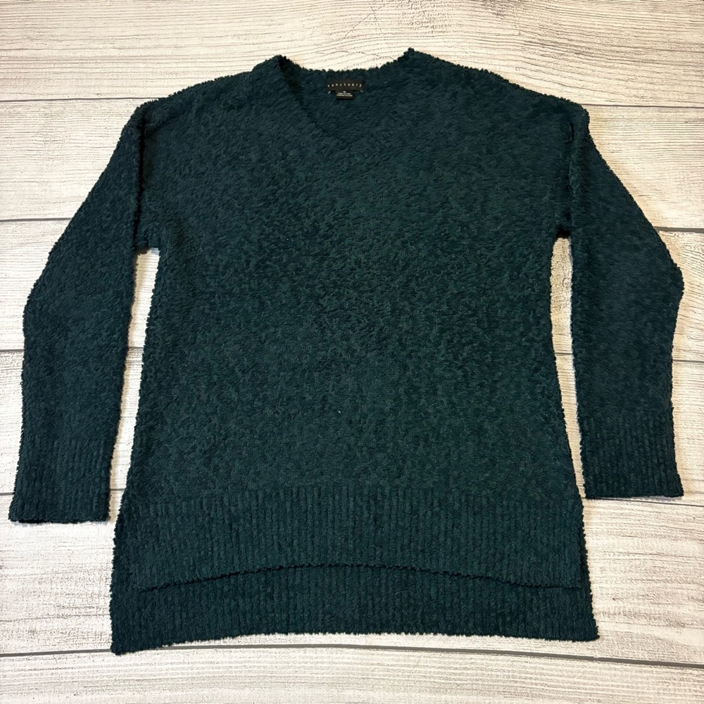 Sanctuary‎ Women's Deep Green V-Neck Boucle Sweater Size Medium